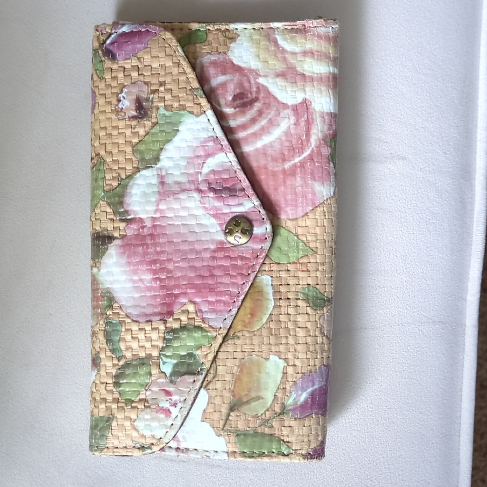 Patricia Nash Cori Rose Garden Straw Leather Wallet With RFID Protection